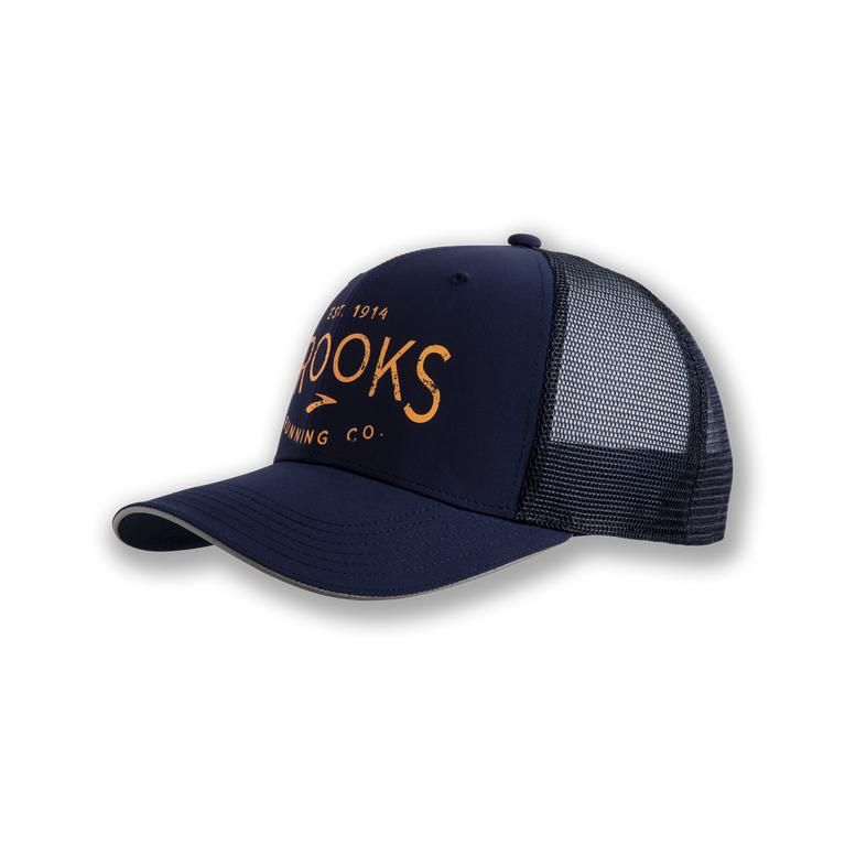 Brooks Women's Discovery Trucker Running Hat - Navy/Heritage (JTFY41790)